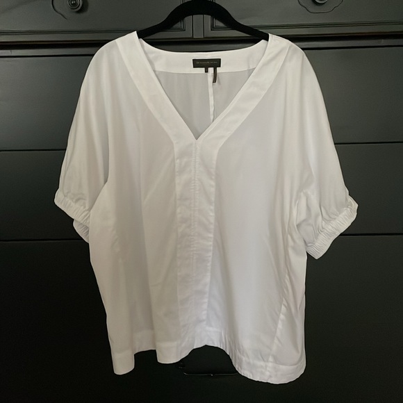 Donna Karen: Puffy Sleeve V-neck Short Sleeve Top - Picture 3 of 5